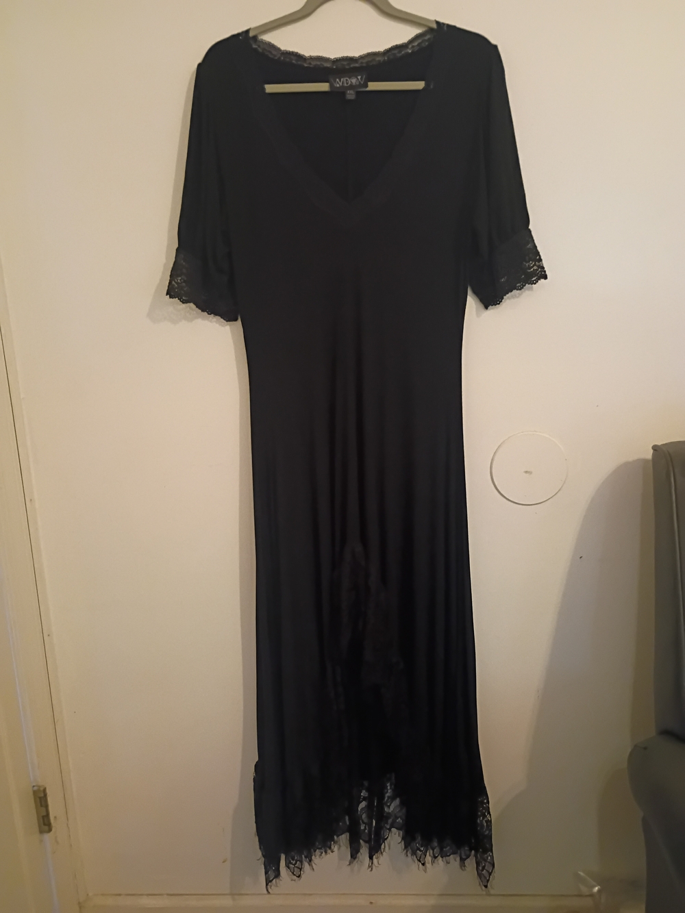 Widow Dolls Kill Black Lace-Trim V-Neck Maxi Dress Goth Sz XXL